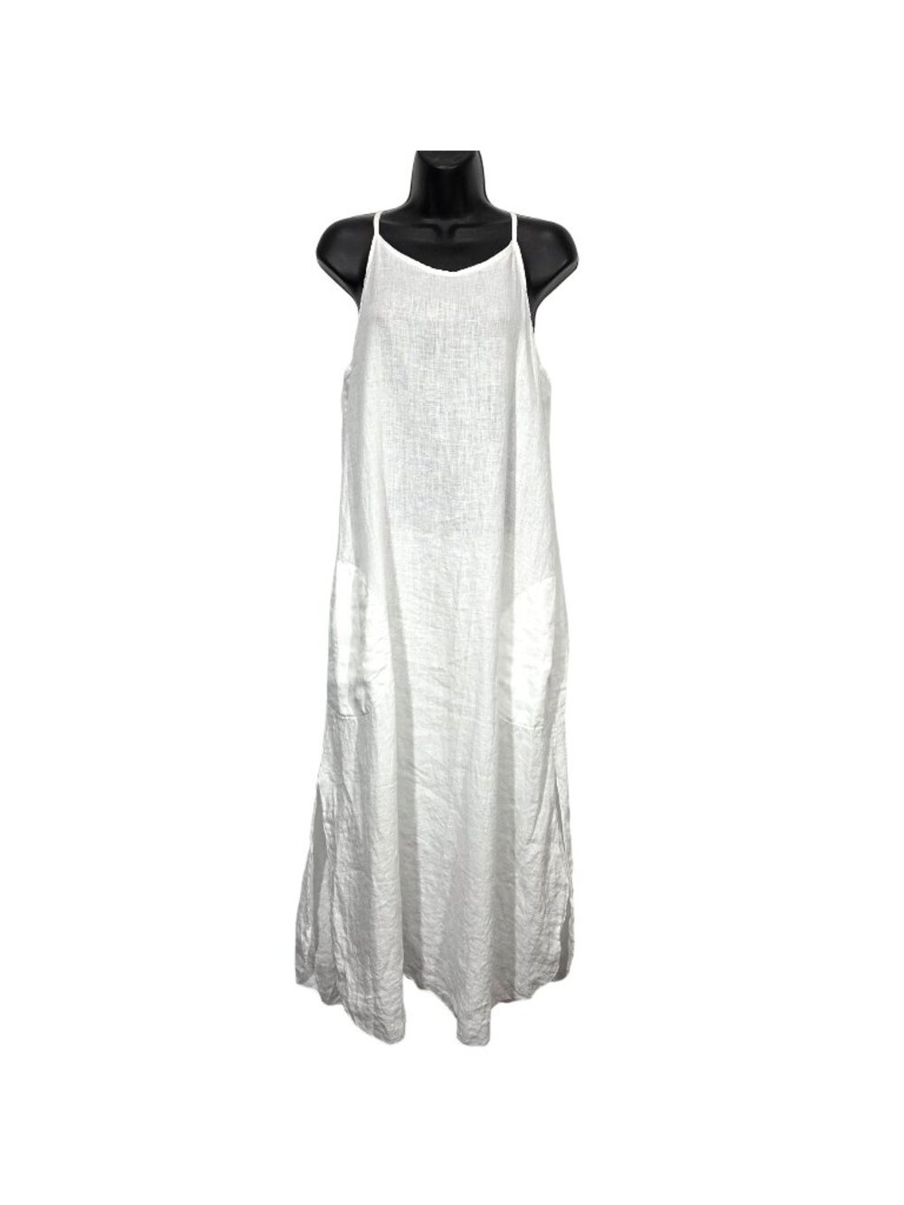 Laura Bianchi Dress Small White Linen Maxi Minimalist Beachy Pockets Italy